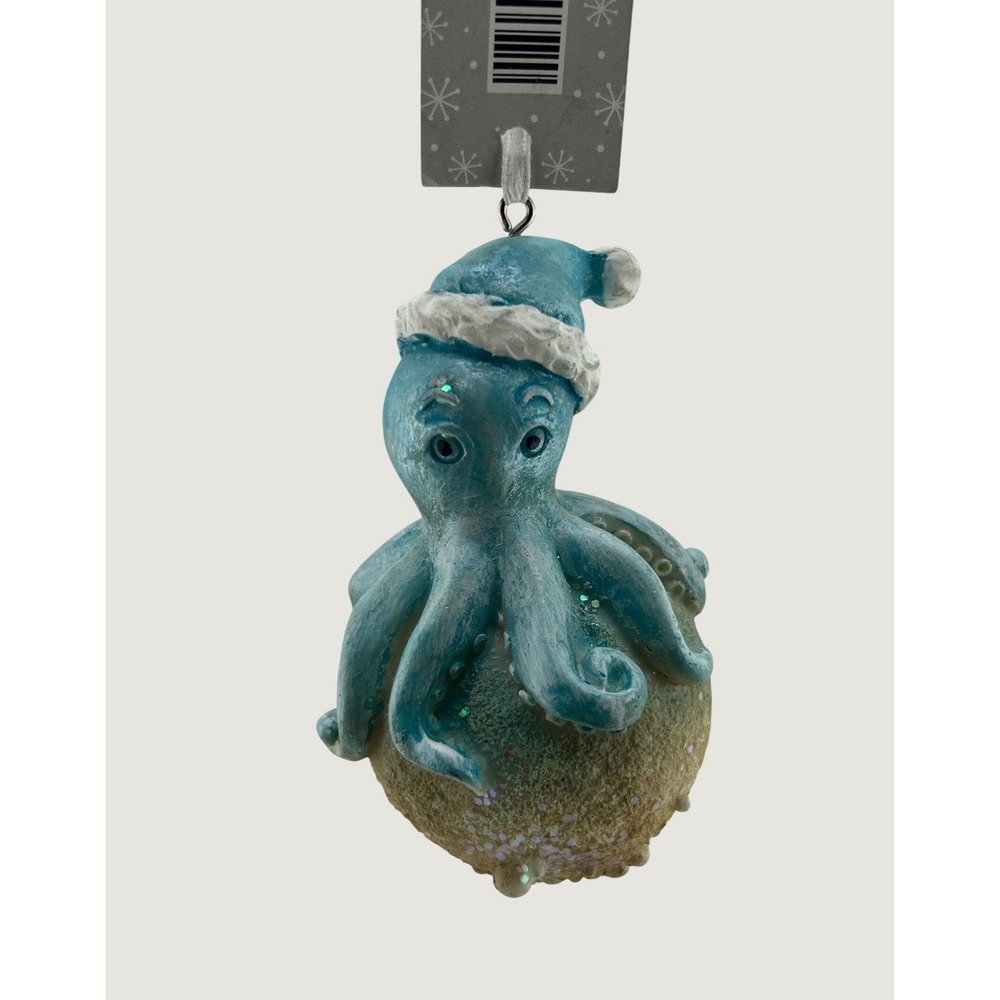 Hobby Lobby Octopus Ornament Blue Santa Hat Coastal Christmas Beachy Holiday